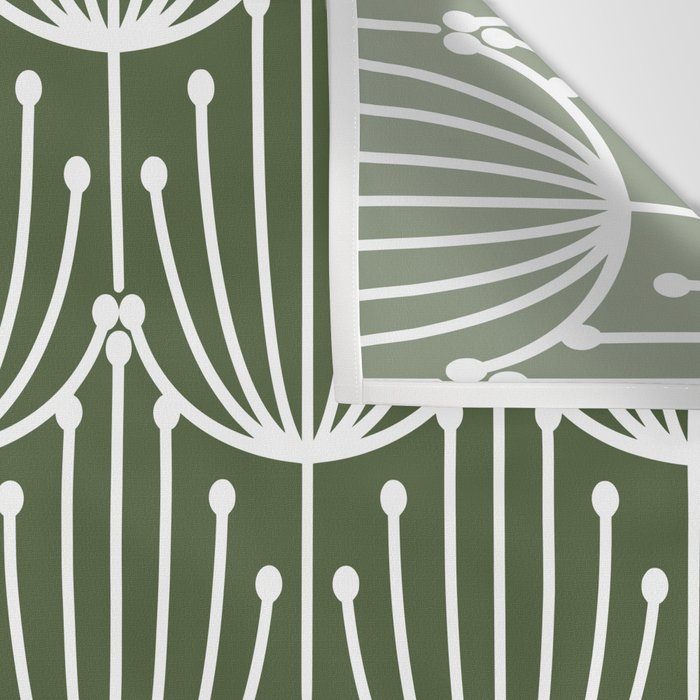 Retro Art, Floral Prints, Dark Green and White Wall Tapestry Gallery Image 3