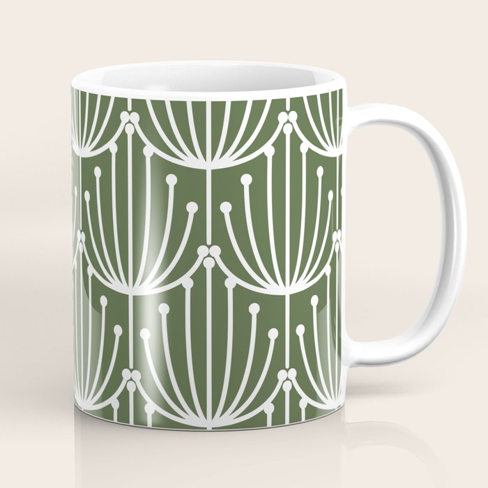 Retro Art, Floral Prints, Dark Green and White Coffee Mug Gallery Image 1