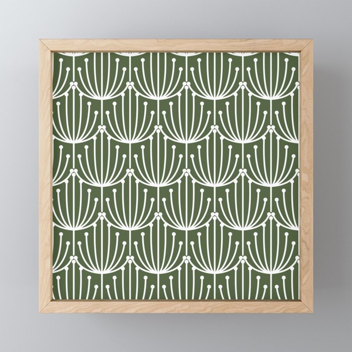 Retro Art, Floral Prints, Dark Green and White Mini Art Print Gallery Image 1