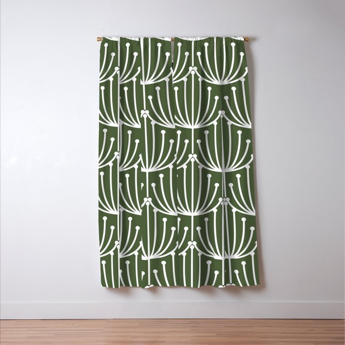 Retro Art, Floral Prints, Dark Green and White Window Curtain Gallery Image 3