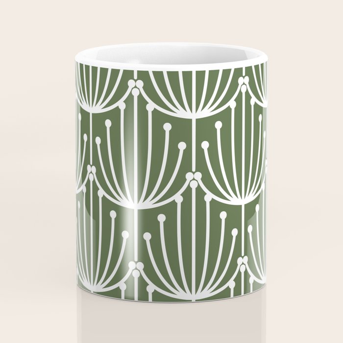 Retro Art, Floral Prints, Dark Green and White Coffee Mug Gallery Image 4