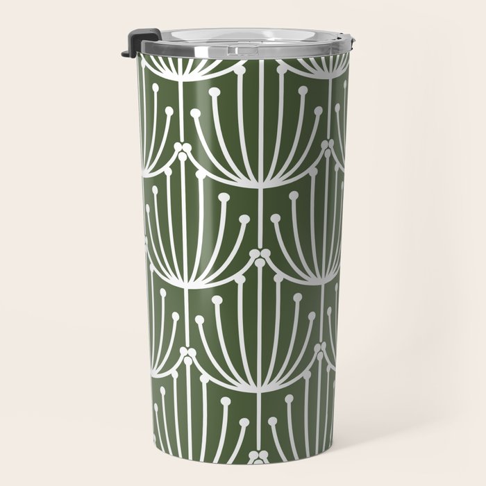 Retro Art, Floral Prints, Dark Green and White Travel Mug Gallery Image 3