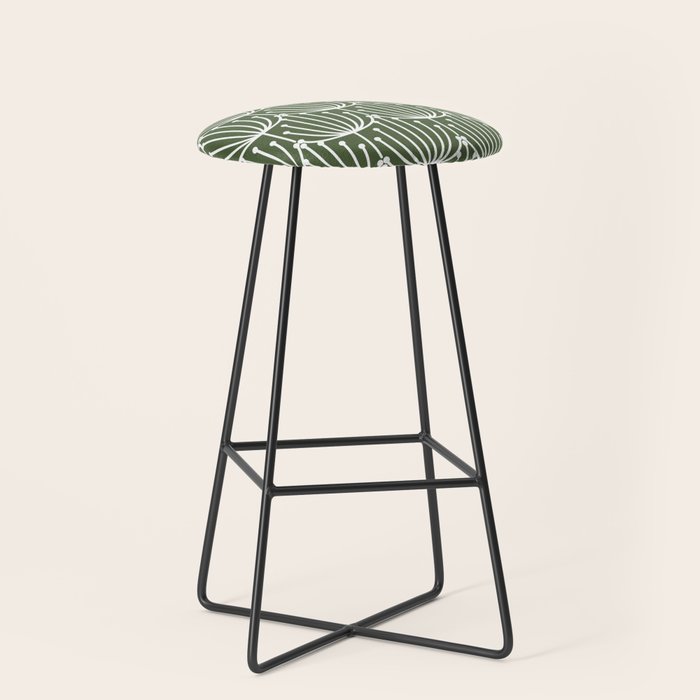 Retro Art, Floral Prints, Dark Green and White Stool Gallery Image 1