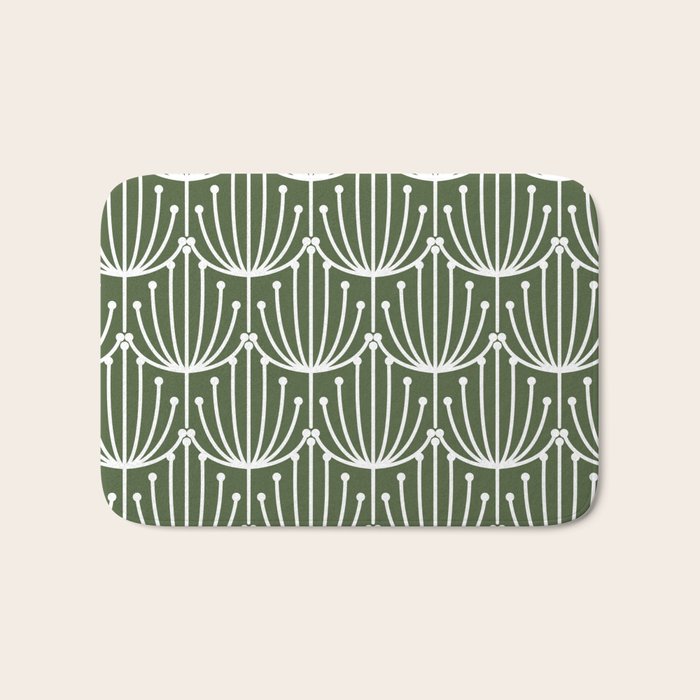 Retro Art, Floral Prints, Dark Green and White Bath Mat Gallery Image 1