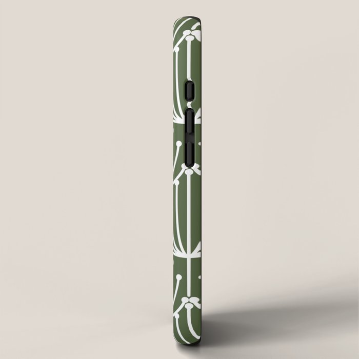 Retro Art, Floral Prints, Dark Green and White iPhone Case Gallery Image 2