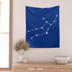 Virgo Zodiac Star Constellation Line Art Dark Blue Wall Tapestry Gallery Image 2