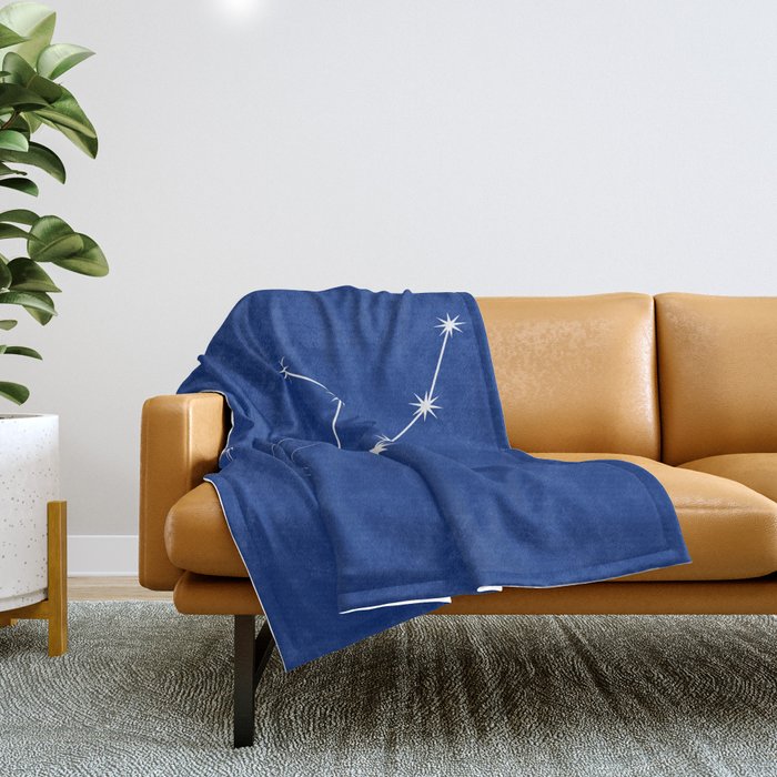 Virgo Zodiac Star Constellation Line Art Dark Blue Throw Blanket Gallery Image 1