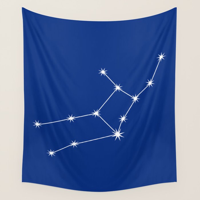 Virgo Zodiac Star Constellation Line Art Dark Blue Wall Tapestry Gallery Image 1