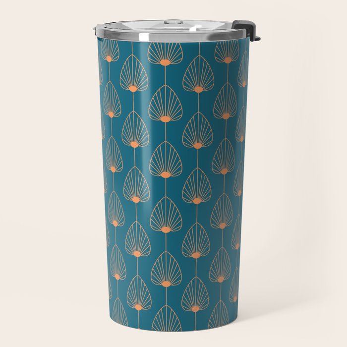 Vintage Copper & Turquoise Art Deco Floral Travel Mug Gallery Image 2