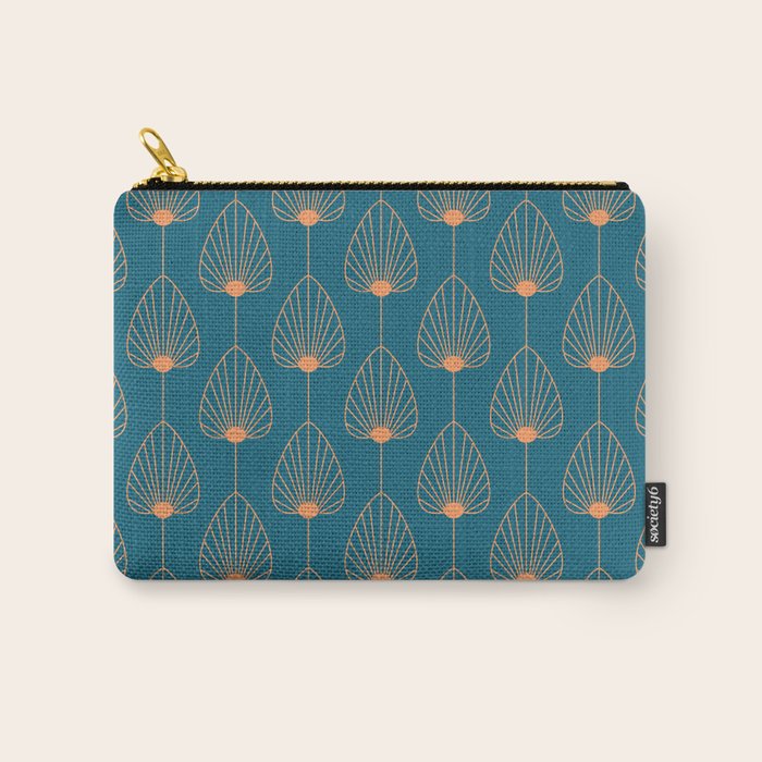 Vintage Copper & Turquoise Art Deco Floral Carry All Pouch Gallery Image 1