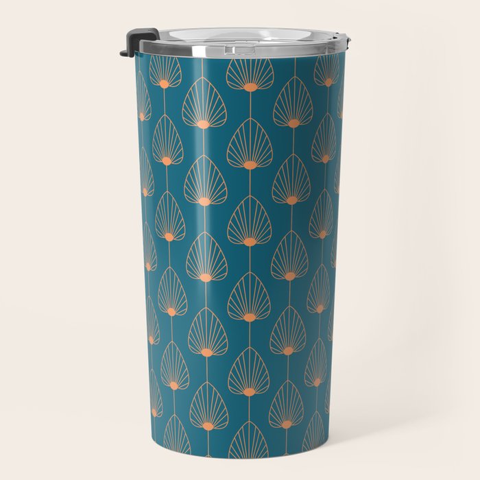 Vintage Copper & Turquoise Art Deco Floral Travel Mug Gallery Image 3