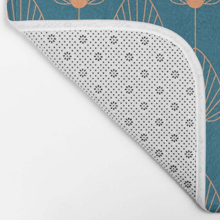 Vintage Copper & Turquoise Art Deco Floral Bath Mat Gallery Image 2