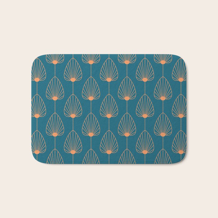 Vintage Copper & Turquoise Art Deco Floral Bath Mat Gallery Image 1