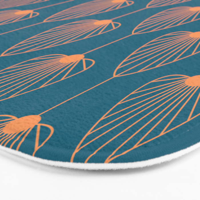 Vintage Copper & Turquoise Art Deco Floral Bath Mat Gallery Image 3