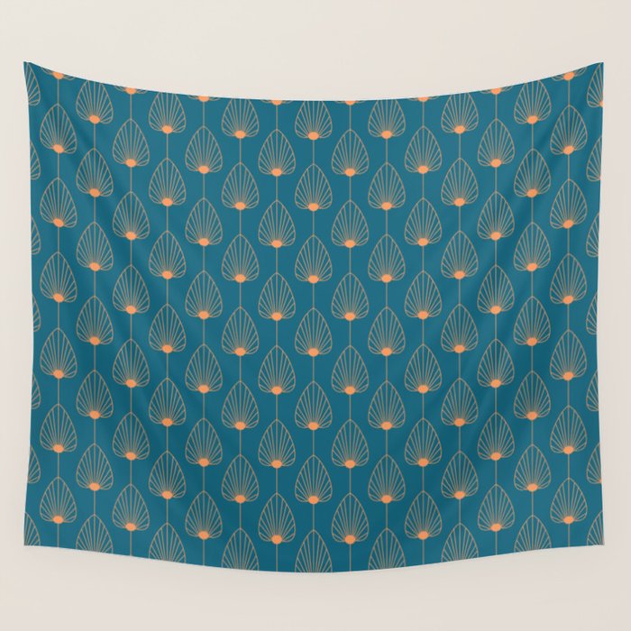 Vintage Copper & Turquoise Art Deco Floral Wall Tapestry Gallery Image 4