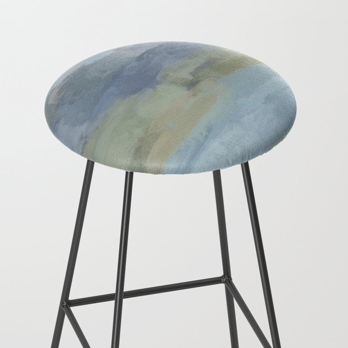 Summer at the Lake I - Sky Gray Blue Sage Green Abstract Wall Art, Painting Art Nature Modern Stool Gallery Image 2