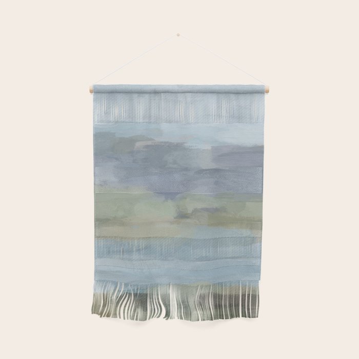 Summer at the Lake I - Sky Gray Blue Sage Green Abstract Wall Art, Painting Art Nature Modern Wall Hanging Gallery Image 1