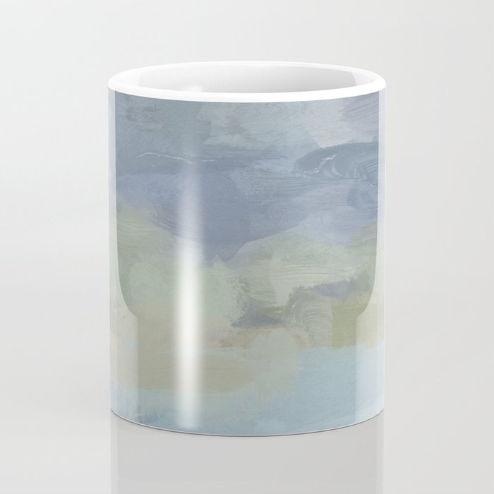 Summer at the Lake I - Sky Gray Blue Sage Green Abstract Wall Art, Painting Art Nature Modern Coffee Mug Gallery Image 4
