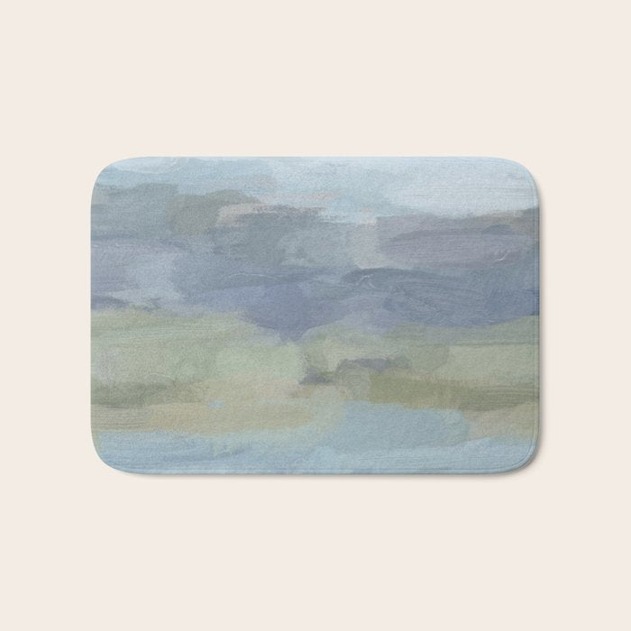 Summer at the Lake I - Sky Gray Blue Sage Green Abstract Wall Art, Painting Art Nature Modern Bath Mat Gallery Image 1