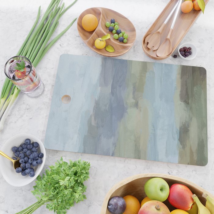 Summer at the Lake I - Sky Gray Blue Sage Green Abstract Wall Art, Painting Art Nature Modern Cutting Board Gallery Image 2