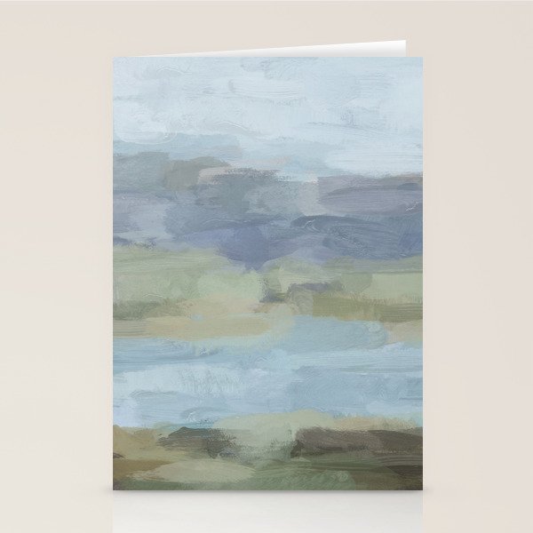 Summer at the Lake I - Sky Gray Blue Sage Green Abstract Wall Art, Painting Art Nature Modern Stationery Card Gallery Image 2