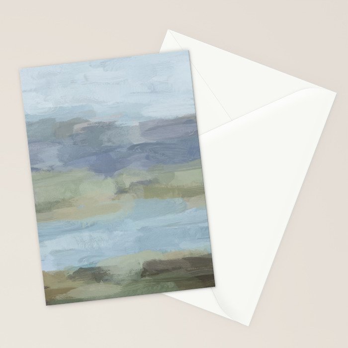 Summer at the Lake I - Sky Gray Blue Sage Green Abstract Wall Art, Painting Art Nature Modern Stationery Card Gallery Image 2