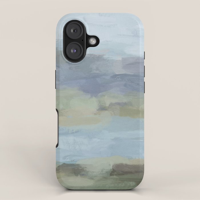 Summer at the Lake I - Sky Gray Blue Sage Green Abstract Wall Art, Painting Art Nature Modern iPhone Case Gallery Image 1