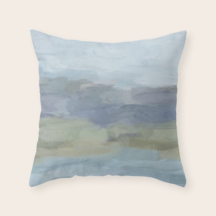 Summer at the Lake I - Sky Gray Blue Sage Green Abstract Wall Art, Painting Art Nature Modern Throw Pillow Gallery Image 6