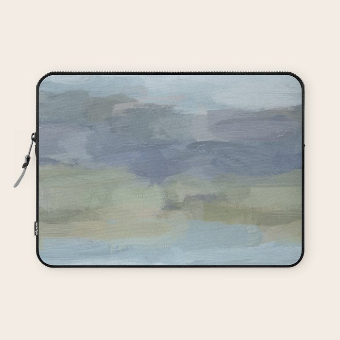 Summer at the Lake I - Sky Gray Blue Sage Green Abstract Wall Art, Painting Art Nature Modern Laptop Sleeve Gallery Image 1
