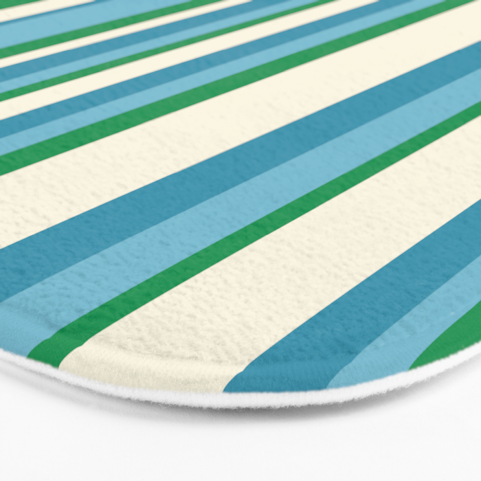 Classic Stripes XXVII - Beachy Blue and Green Bath Mat Gallery Image 3