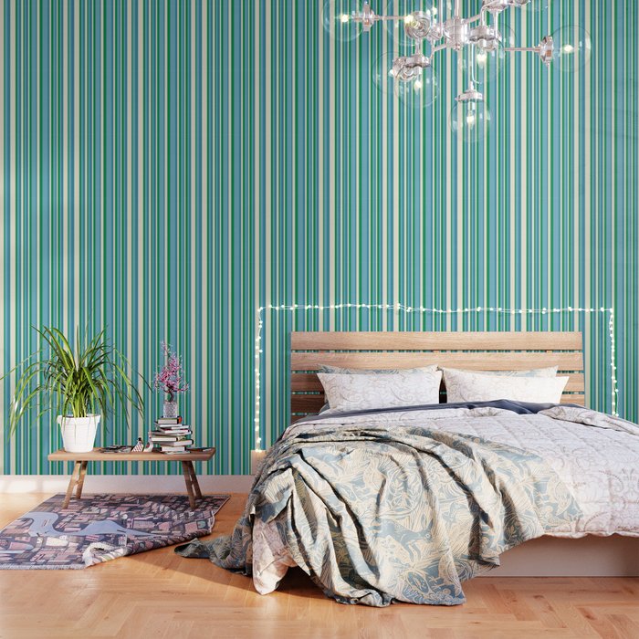 Classic Stripes XXVII - Beachy Blue and Green Wallpaper Gallery Image 3