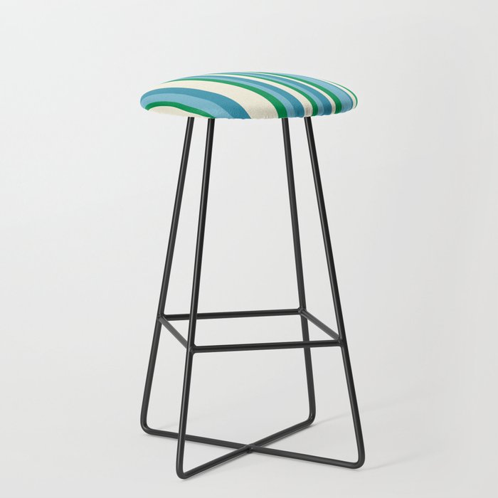 Classic Stripes XXVII - Beachy Blue and Green Stool Gallery Image 1