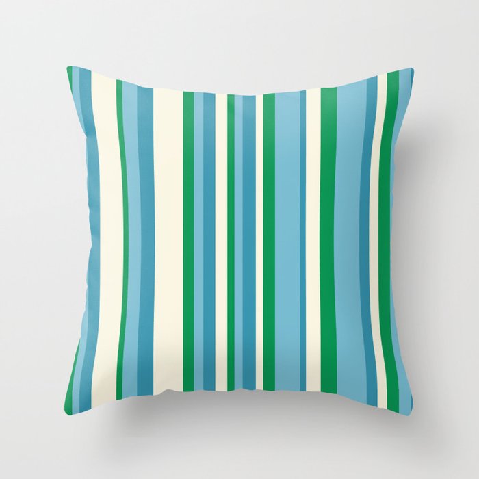 Classic Stripes XXVII - Beachy Blue and Green Throw Pillow Gallery Image 6