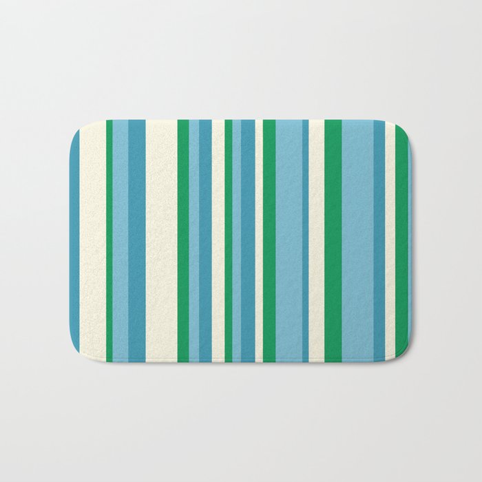 Classic Stripes XXVII - Beachy Blue and Green Bath Mat Gallery Image 1