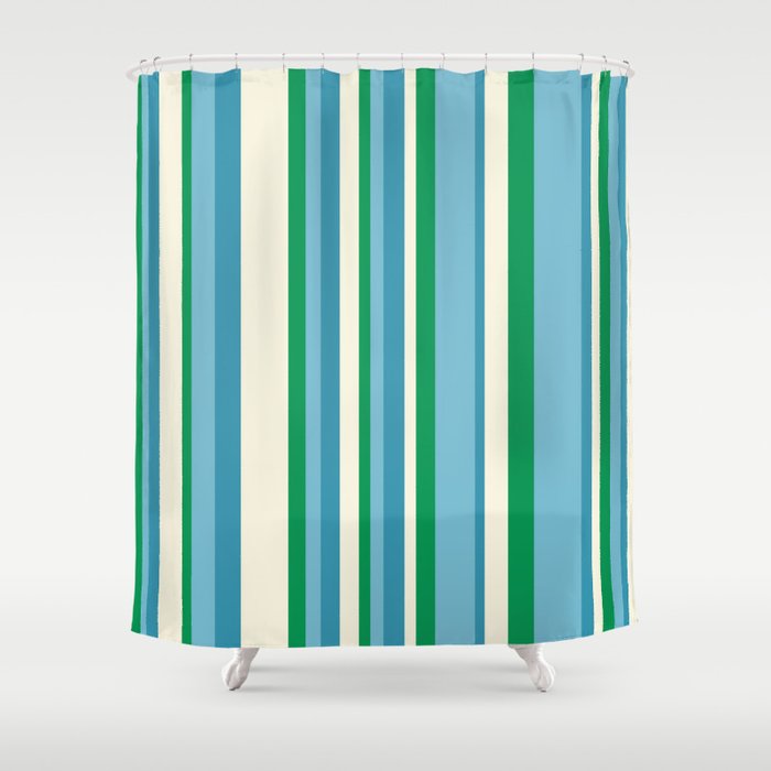Classic Stripes XXVII - Beachy Blue and Green Shower Curtain Gallery Image 1