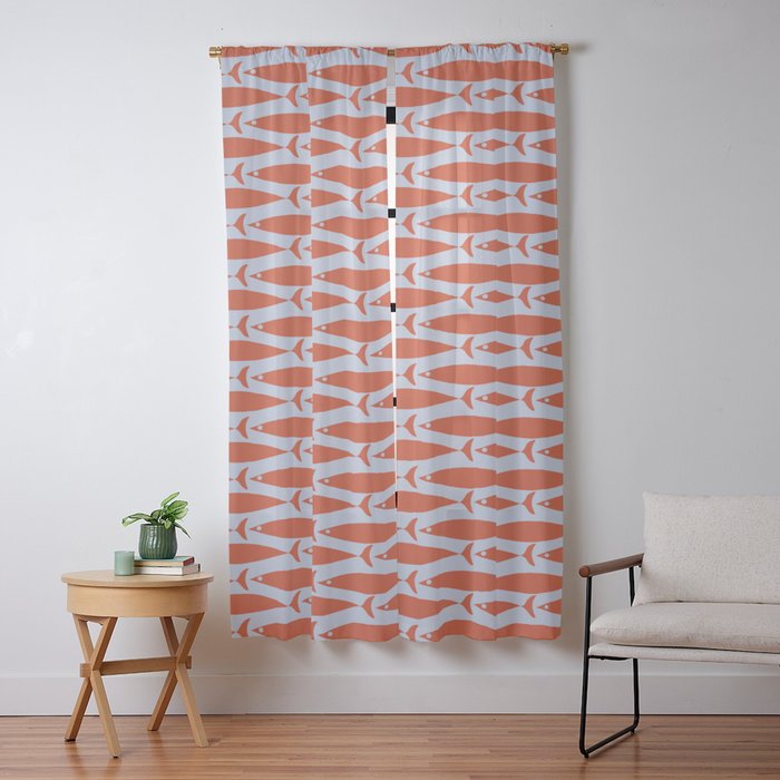 Coastal Fish Retro Pattern in Red Orange and Light Blue Window Curtain Gallery Image 9