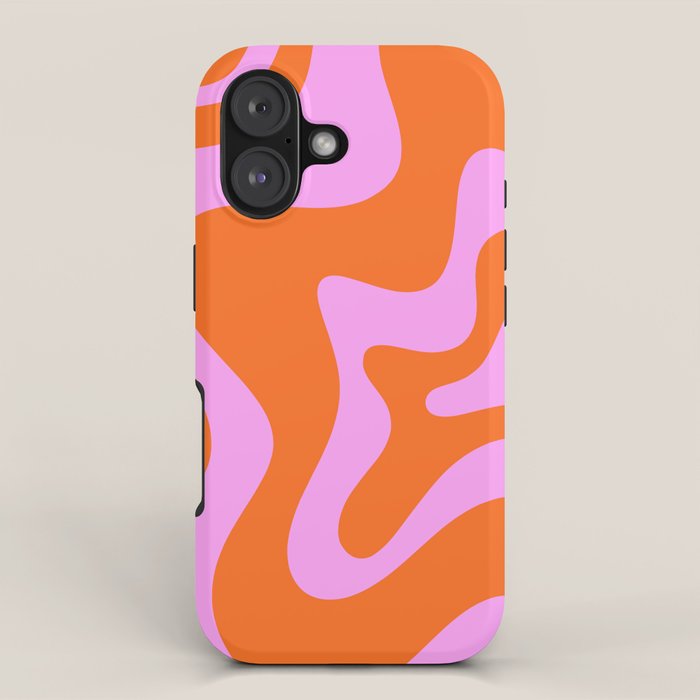 Retro Liquid Swirl Abstract Pattern in Hot Pink and Red-Orange iPhone Case Gallery Image 1