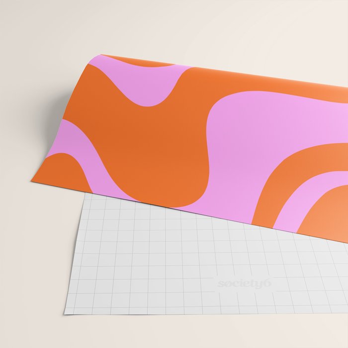 Retro Liquid Swirl Abstract Pattern in Hot Pink and Red-Orange Wrapping Paper Gallery Image 2