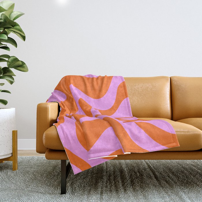 Retro Liquid Swirl Abstract Pattern in Hot Pink and Red-Orange Throw Blanket Gallery Image 1