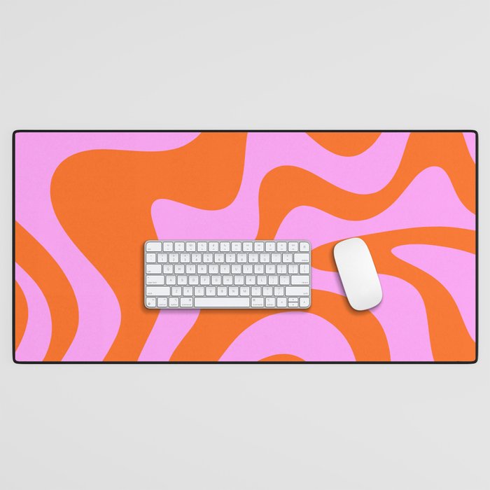 Retro Liquid Swirl Abstract Pattern in Hot Pink and Red-Orange Desk Mat Gallery Image 1