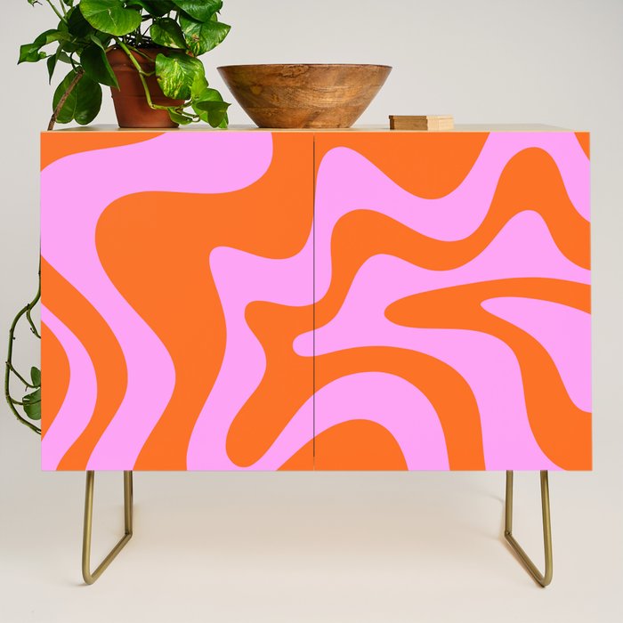 Retro Liquid Swirl Abstract Pattern in Hot Pink and Red-Orange Credenza Gallery Image 1