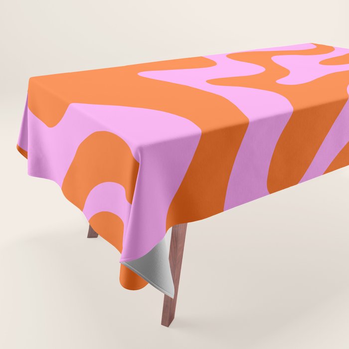 Retro Liquid Swirl Abstract Pattern in Hot Pink and Red-Orange Tablecloth Gallery Image 1