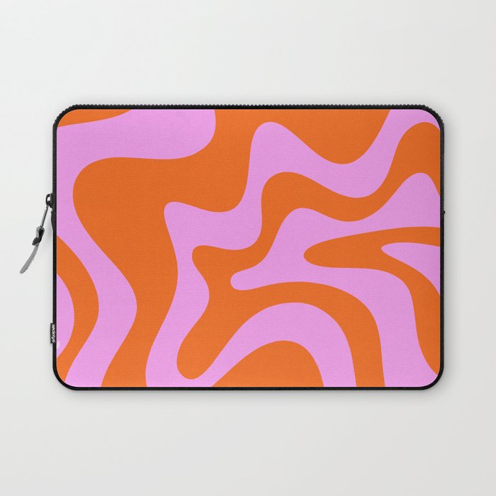 Retro Liquid Swirl Abstract Pattern in Hot Pink and Red-Orange Laptop Sleeve Gallery Image 1