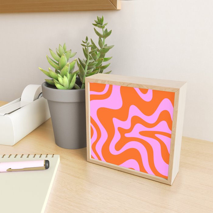 Retro Liquid Swirl Abstract Pattern in Hot Pink and Red-Orange Mini Art Print Gallery Image 2