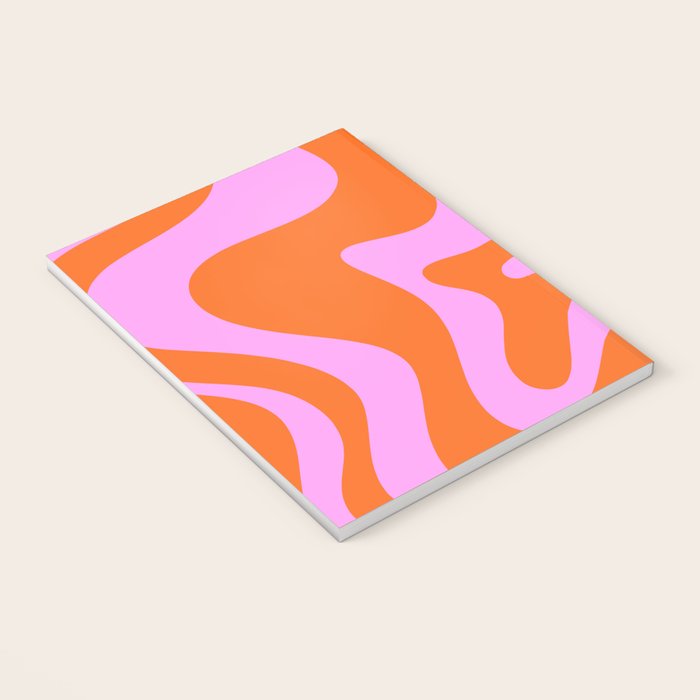 Retro Liquid Swirl Abstract Pattern in Hot Pink and Red-Orange Notebook Gallery Image 3