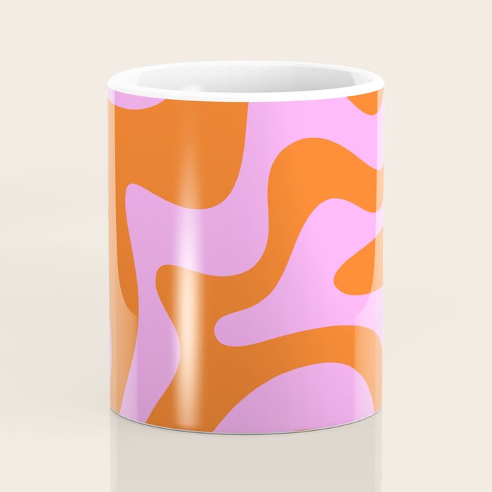 Retro Liquid Swirl Abstract Pattern in Hot Pink and Red-Orange Coffee Mug Gallery Image 4