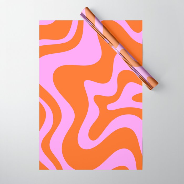 Retro Liquid Swirl Abstract Pattern in Hot Pink and Red-Orange Wrapping Paper Gallery Image 1