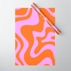 Retro Liquid Swirl Abstract Pattern in Hot Pink and Red-Orange Wrapping Paper Gallery Image 1