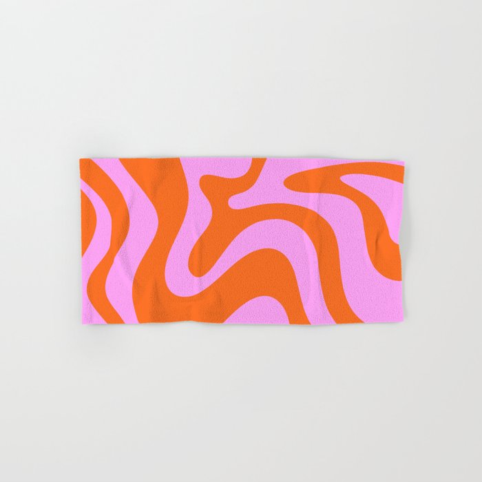 Retro Liquid Swirl Abstract Pattern in Hot Pink and Red-Orange Bath Towel Gallery Image 1