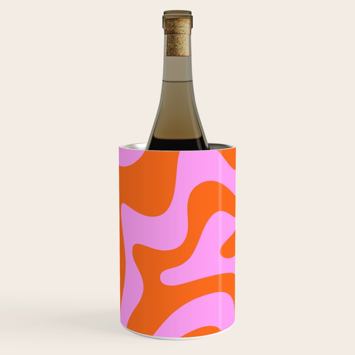 Retro Liquid Swirl Abstract Pattern in Hot Pink and Red-Orange Wine Chiller Gallery Image 1